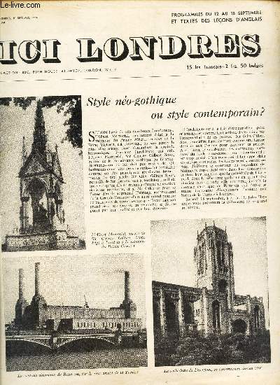ICI LONDRES - N344 - 10 septembre 1954 / Style neo-gothique ou style contemporain? / L'auteur de 