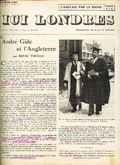 ICI LONDRES - N353 - 12 novembre 1954 / andre gide et l4angleterre PAR HENRI THOMAS / W.B. YEATS, tisserand des harmonies intellectuelles etc.