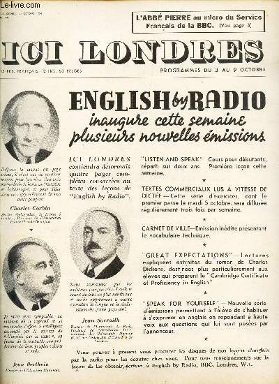 ICI LONDRES - N347 - 1er octmbre 1954 / ENGLISH by RADIO inaugure cette semaine plusieurs nouvelles missions / 