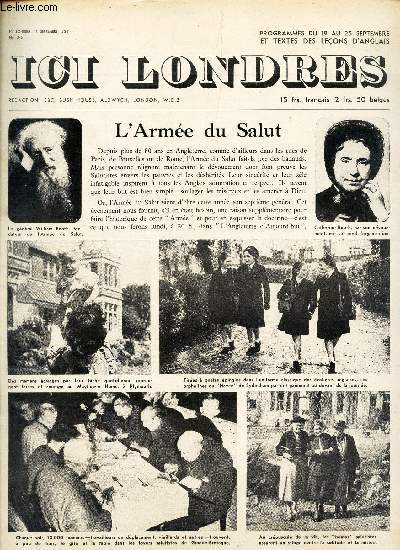 ICI LONDRES - N345 - 17 septembre 1954 / L'ARMEE DU SALUT / L'ADOPTION EN ANGLETERRE, SES GARANTIES, SES SAUVEGARDES etc..