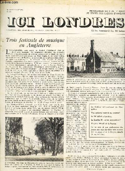 ICI LONDRES - N335 - 9 JUILLET 1954 / TROIS FESTIVALS DE MUSIQUE EN ANGLETERRE / SI DE LATTRE AVAIT VECU ...