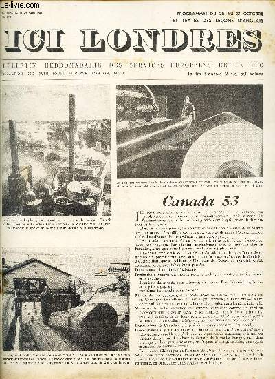 ICI LONDRES - N298 - 15 OCTOBRE 1953 / CANADA 53 / L'ENVERS DU MICRO / LA PLUIE ET LE BEAU TEMPS etc...