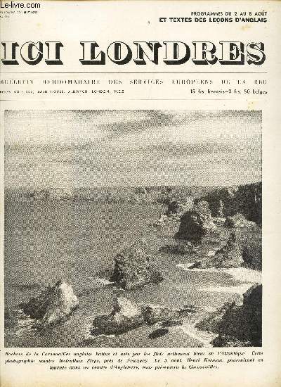 ICI LONDRES - N286 - 23 JUILLET 1953 / Rochers de la Cornouailles anglaise battus et uss par les flots... / PRESTIGE DES NOMS etc...