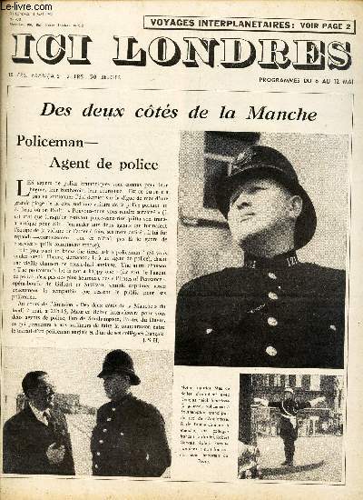 ICI LONDRES - N430 - 4 MAI 1956 / DES DEUX COTES DE LA MANCHE , Policeman, Agent de police / LE hibou, oiseau de malheur? / etc...
