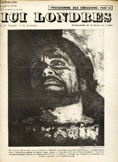ICI LONDRES - N442 - 27 JUILLET 1956 / MARGARET POWER, LADY BLESSINGTON / RADIATIONS ET MUTATIONS etc...