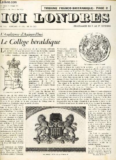 ICI LONDRES - N457 - 9 NOVEMBRE 1956 / LE COLLEGE HERALDIQUE / LES INDIENS MAYS DU GUATEMALA / etc..