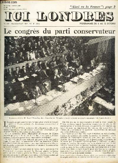 ICI LONDRES - N504 - 4 OCTOBRE 1957 / LE CONGRES DU PARTI CONSERVATEUR / A LA DECOUVERTE DE LA FRANCE / INFLUENCE DE LA RADIATION SUR L'HEREDITE / etc...
