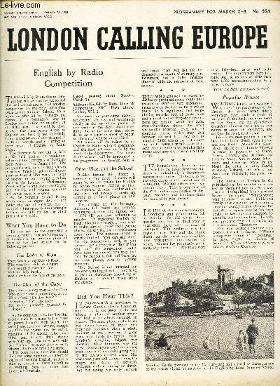 LONDON CALLING EUROPE - N524 - February 28 / English by Radio Competition / What you have to do , The lay of Riga / The man of the Cap / Did you hear this? etc...