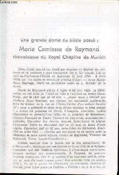 Une grande dame du sicle pass : MARIE COMTESSE DE RAYMOND chanoinesse du royal Chapitre de Munich / EXTRAIT PHOTOCOPIE DE LA REVUE DE L'AGENAIS (1965 ).