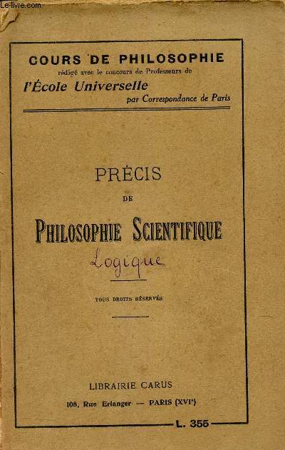 PRECIS DE PHILOSOPHIE SCIENTIFIQUE LOGIQUE.