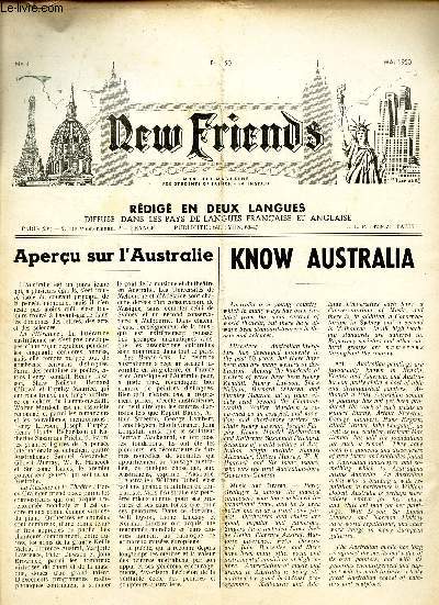 NEW FRIENDS - N4 - MAI 1950 / Aperu sur l'Australie / Une interview d'une etude australienne / Le plus beau pont du monde / L'Australie son elevage ... / A quand remonte la decouverte de l'Australie etc...