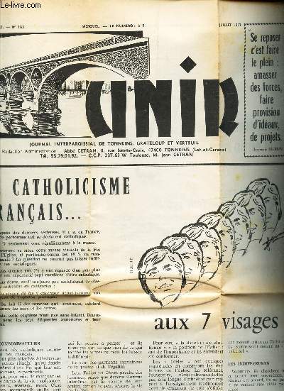 UNIR - N183 - 17e anne - juil 1987 / Le catholicisme franais ... aux 7 visages / Finies toutes ces dpendances voici enfin mes ...Vacances! / etc..