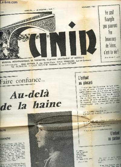 UNIR - N164 - 15e anne - nov 1985 / Au-del de la haine / Un Amour de Cage / Jean Paul II - Hassan II etc...