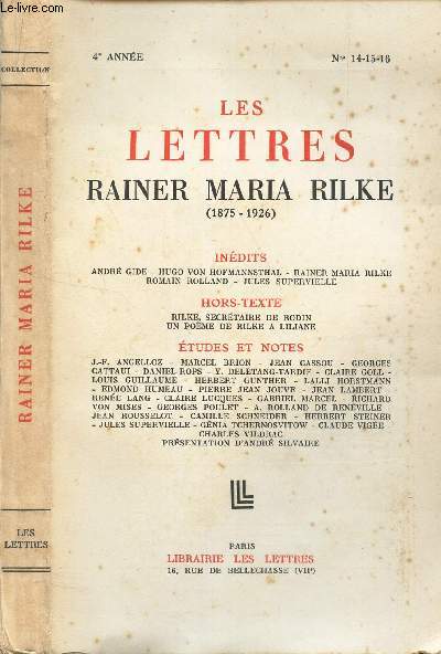 LES LETTRES - 4e anne - N)s 14-15-16 / RAINER MARIA RILKE (1875-1926).