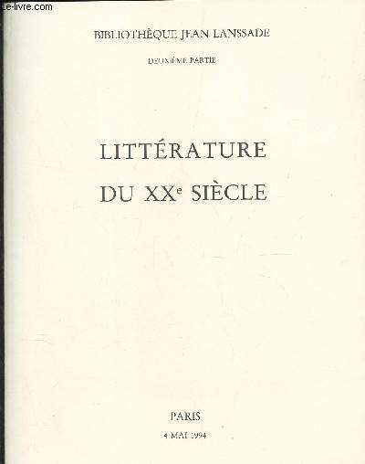 Catalogue de vente aux encheres - Bilbiotheque Jean LANSSADE - 2e partie - LITTERATURE DU XXe SIECLE - 4 MAI 1994 - DROUOT.