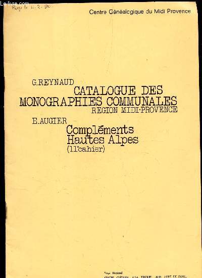 CATALOGUE DES MONOGRAPHIES COMMUNALES - REGION MIDI PROVENCE / COMPLEMENTS HAUTES ALPES (11e CAHIER)