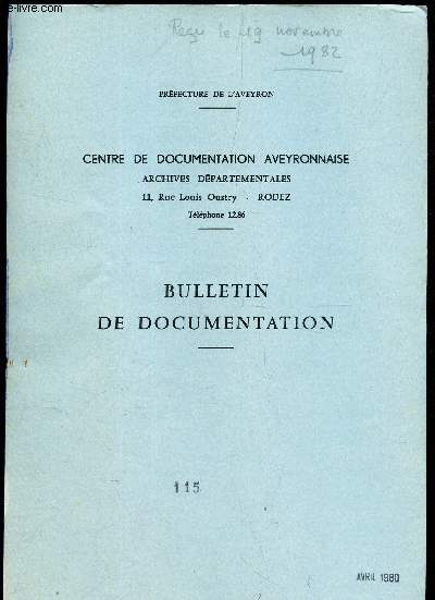 BULLETIN DE DOCUMENTATION - 115 / SOURCES GENEALOGIQUES : CABANES - CLERC.