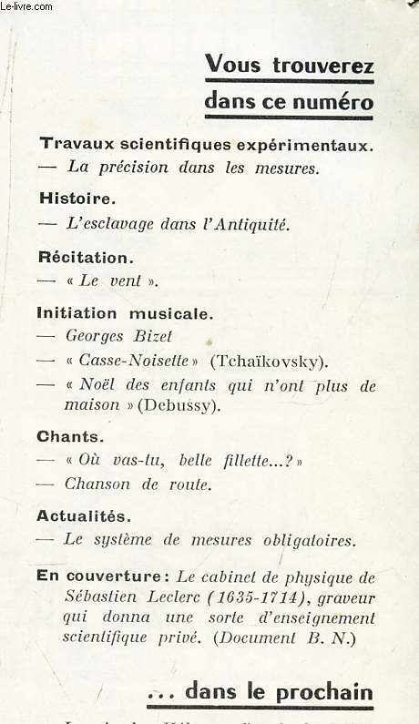 DOCUMENTS POUR LA CLASSE - N121 - 25 octobre 1962 / LA precision dans les mesures / L'esclavage dans l'Antiquit / 