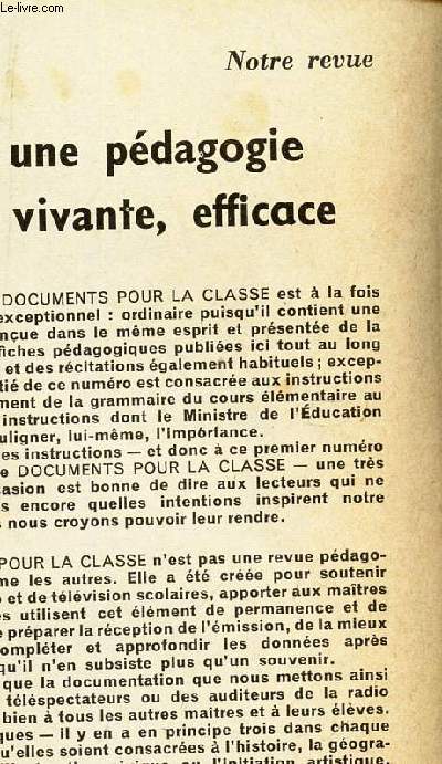 DOCUMENTS POUR LA CLASSE - N98 - 31 aout 1961 / LA GRAMMAIRE du c ours elementaire au cycle d'observation (Instructions) / etc...