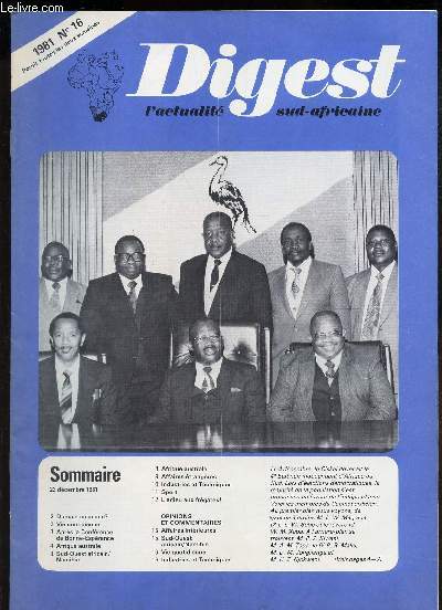 DIGEST, l'actualit sud africaine / N16 - 23 decembre 1981 / Demain ou quand? / Apres la conference de Bonne Esperance / L'Adieu aux Fregates etc...