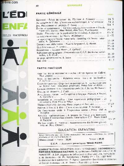 L'EDUCATION ENFANTINE - N6 - FEVRIER 1972 / (VOIR SOMMAIRE).