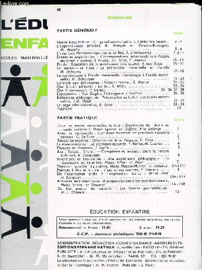 L'EDUCATION ENFANTINE - N7 - MARS 1972 / (VOIR SOMMAIRE).