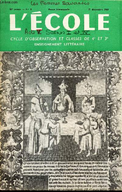 L'ECOLE - CLASSES DU PREMIER CYCLE - N8 -17 decembre 1960.