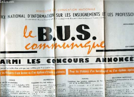LE B.U.S. communique - N491 - sept 1970 / PARMI LES CONCOURS ANNONCES.