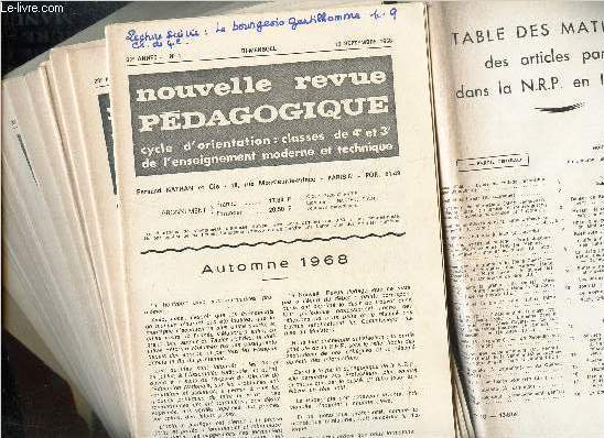 LOT DE 14 numeros DE NOUVELLE REVUE PEDAGOGIQUE - DU N1 AU N14 - du 13 septembre 1968 au 27 mars 1969. + Table des matieres des articles parus dans la NRP en 1960-61.