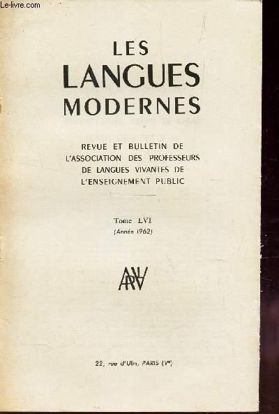 LES LANGUES MODERNES - TOME LVI (Anne 1962).