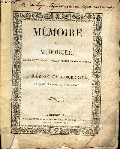 MEMOIRE POUR M. BOUGLE,