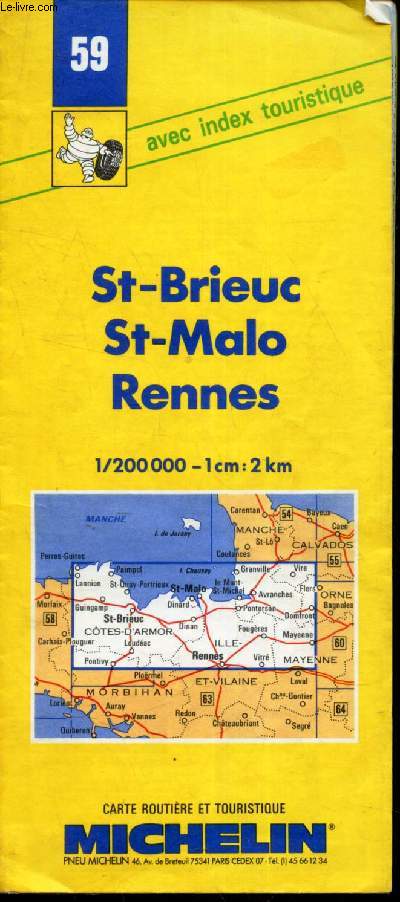 CARTE MICHELIN N59 : ST BRIEUC - ST MALO - RENNES - 1/200 000 - 1cm : 2 km