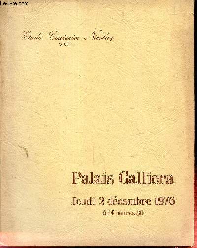 CATALOGUE DE VENTE AUX ENCHERES : PALAIS GALLIERA - JEUDI 2 DECEMBRE 1976.