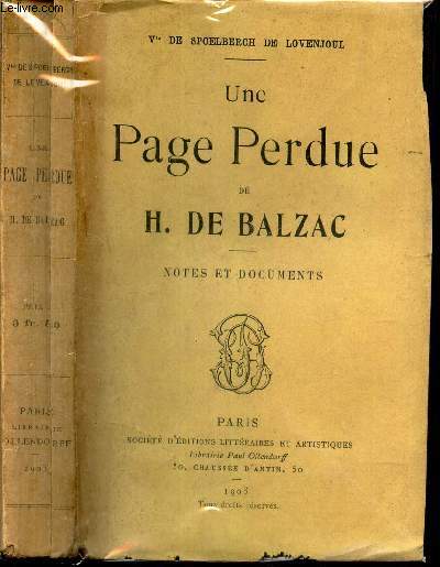 UNE PAGE PERDUE DE H. DEBALZAC - NOTES ET DOCUMENTS