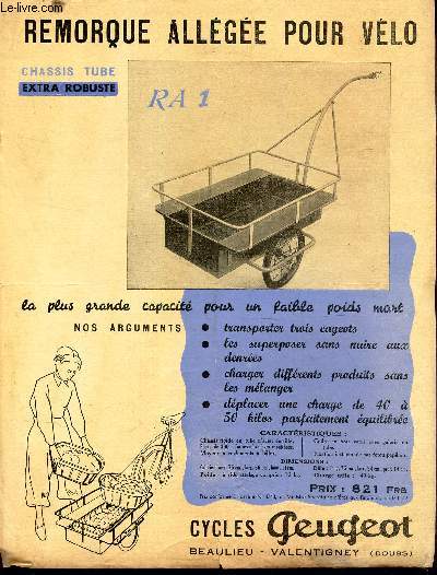 1 PAGE PUBLICITAIRE DE : REMORQUE ALLEGEE POUR VELO - CHASSIS TUBE - RA 1 -