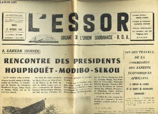 L'ESSOR - 23 DECEMBRE 1962 / Rencontre des Presidents Houphouet, Modibo, Sekou / etc...