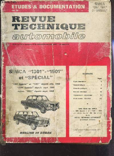 REVUE TECHNIQUE AUTOMOBILE SIMCA 1301 -1501 ET SPECIAL