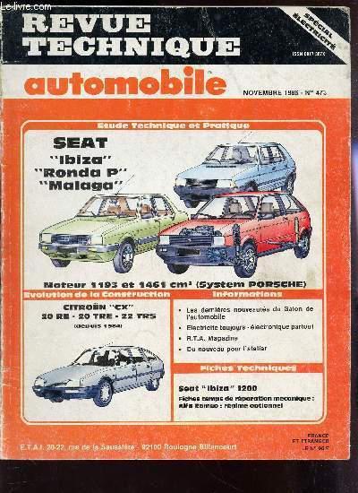REVUE TECHNIQUE AUTOMOBILE N 473 NOVEMBRE 1986