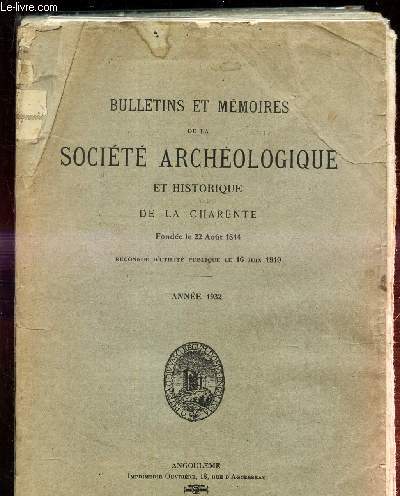 BULLETINS ET MEMOIRES DE LA SOCIETE ARCHEOLOGIQUE ET HISTORIQUE DE LA CHARENTE