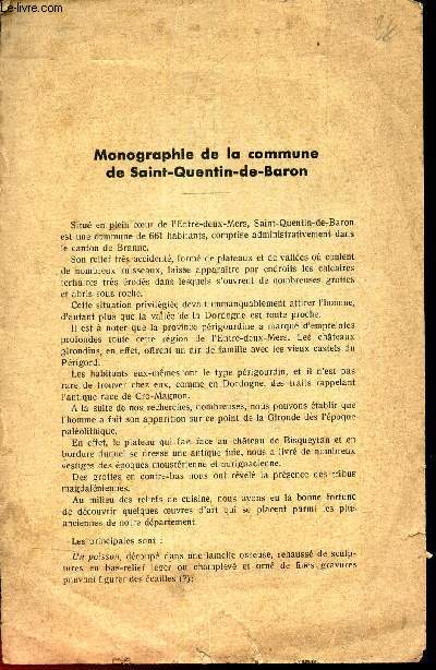 MONOGRAPHIE DE LA COMMUNE DE SAINT QUENTIN DE BARON - extrait du 