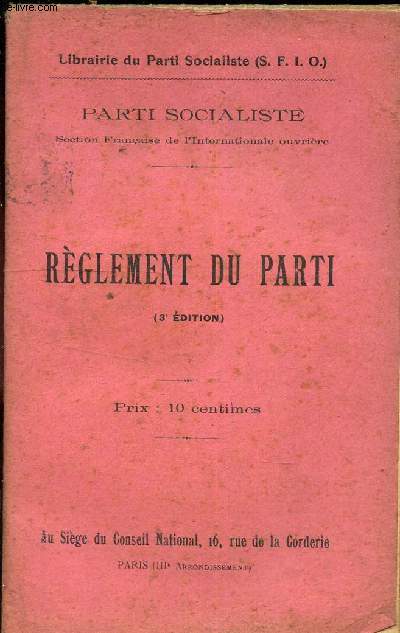 REGLEMENT DU PARTI (3e EDITION).
