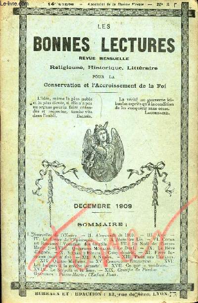 LES BONNES LECTURES - N3 - DECEMBRE 1909 / Nouvelles de l'oeuvre - Almanach de 1910 - Avis -Lettre de l'Episcolat etc...