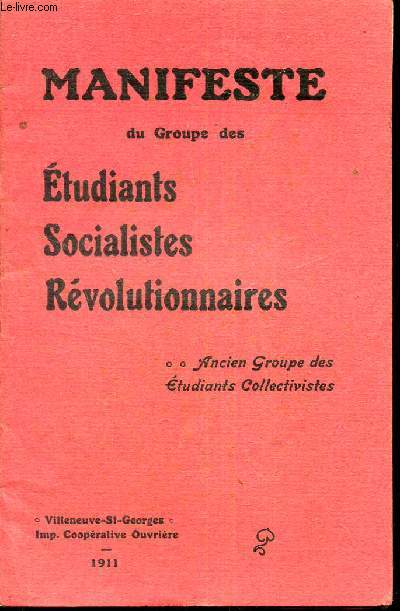MANIFESTE DU GROUPE DES ETUDIANTS SOCIALISTES REVOLUTIONNAIRES.