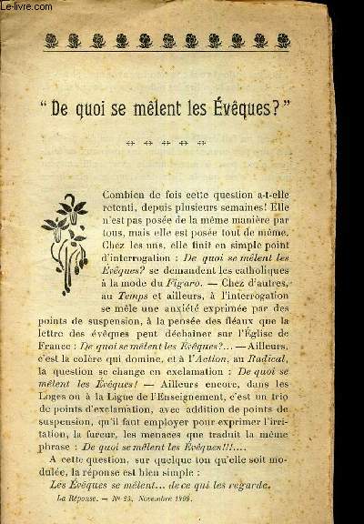 DE QUOI SE MELENT LES EVEQUES? (EXTRAIT DE 