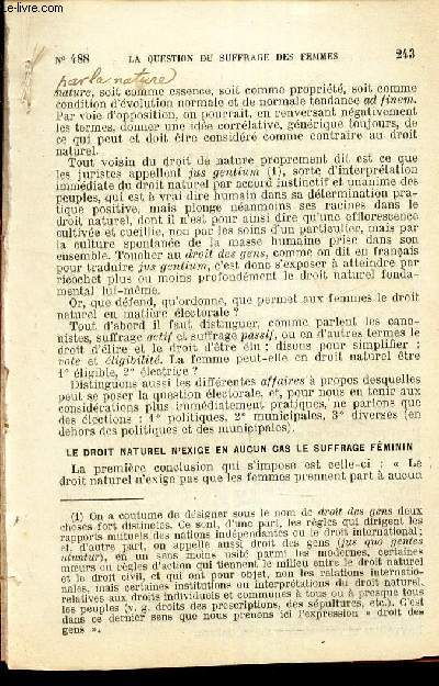 LA QUESTION DU SUFFRAGE DES FEMMES - N488 - 14e anne. - 19 FEVRIER 1914 de la revue 