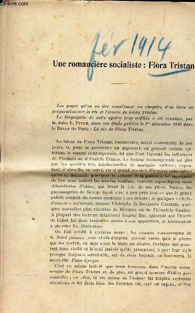 UNE ROMANCIERE SOCIALISTE : FLORA TRISTAN / EXTRAIT DE LA 