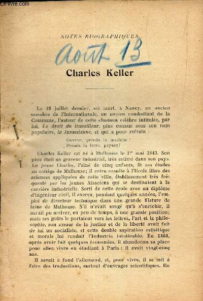 CHARLES KELLER / EXTRAIT DE LA REVUE 