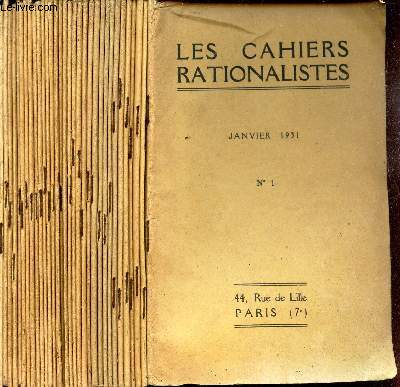 CAHIERS RATIONALISTES - LOT DE 32 FASCICULES - DU N1 AU N33 - MANQUE LE NUMERO 31 (avril 1934) . (de janvier 1931  juin 1934.