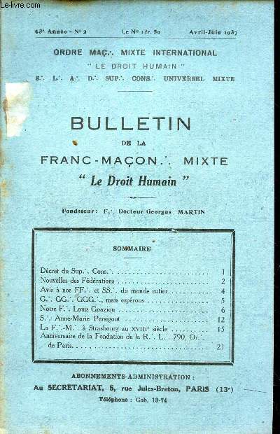 BULLETIN de la Franc-Macon. Mixte 