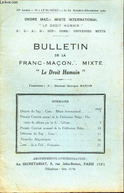 BULLETIN de la Franc-Macon. Mixte 